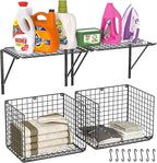3IngSeagulls 2 Pack Laundry Room Shelves, Wire Baskets with 8 Hooks, Over Washer and Dryer Shelf, Wall Mounted Storage and Cl