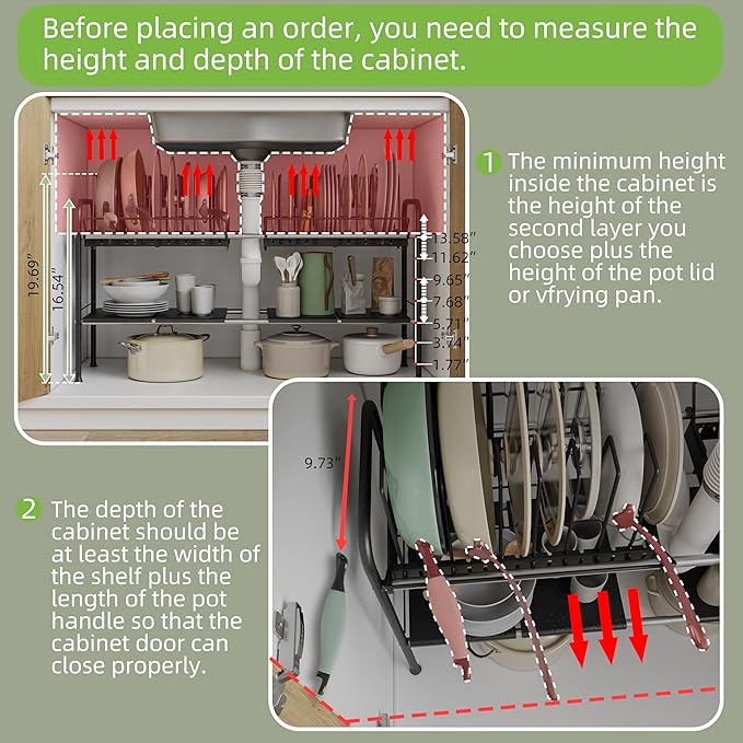 NETEL Adjustable Under Sink Organizers and Storage,Pots and Pans Organizer Under Kitchen Cabinet,Pan Lid Organizers Inside Ca