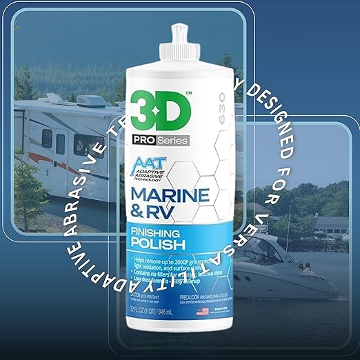 3D Marine & RV Finishing Polish – Removes P2000 Grit Scratches, Oxidation & Swirls, High-Gloss Gel Coat Shine, No Fillers, Low-Dust Formula, 32oz