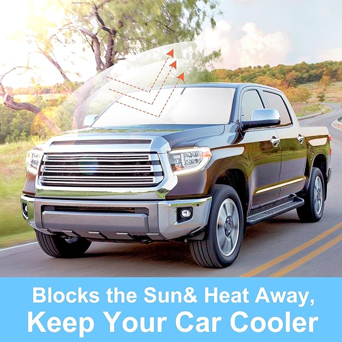 Front Windshield Sun Shade Foldable Car Front Window Sun Shade Windshield Shade Custom Fit for 2007-2021 Toyota Tundra Block UV Rays Heat Keep Car Cooler