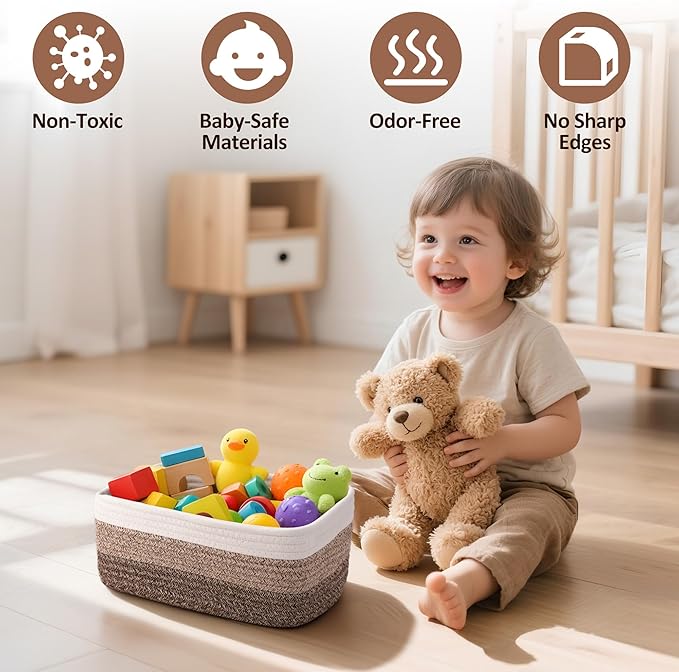 5-Pack Small Woven Rope Storage Baskets – 2 Sizes Organizer Bins for Closet, Shelf, Bookshelf, Nursery, Changing Table, Fabri