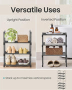 SONGMICS Shoe Rack, 3-Tier Shoe Organizer, Metal Storage Shelf, Upright or Upside Down, for 4-8 Pairs, Stackable, for Entrywa
