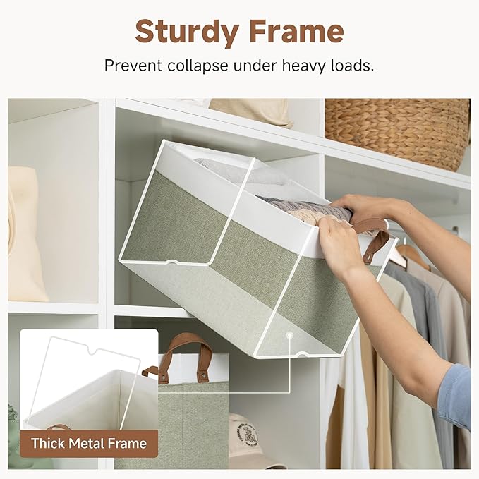StorageWorks Storage Bins, Fabric Storage Bins for Shelves, Large Storage Baskets with Metal Frame, Closet Baskets and Bins w