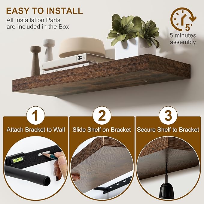 Fun Memories Floating Shelves for Wall, 36Inch Floating Shelves Set of 2, Hanging Shelf with Invisible Brackets, Bathroom She
