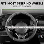 BDK Chrome Wood Grain Black & Gray Steering Wheel Cover for Cars, Trucks, Van, SUVs - Elegant and Comfortable Grip Accessorie