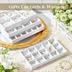 Junkin 12 Pcs Jewelry Tray Velvet Stackable Jewelry Organizer Trays Divided Earring Accessories Storage Containers Box (Rose 