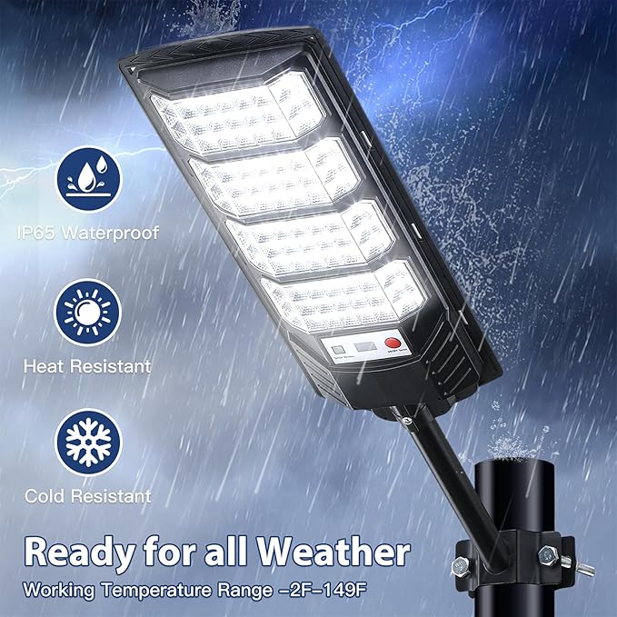 4 Pack Solar Street Lights Outdoor Waterproof, 6500K LED Motion Sensor Lights, Dusk to Dawn Solar Flood Lights with Remote,Parking Lot Light,Commercial Area Lighting for Outside
