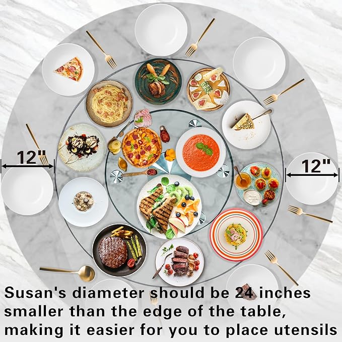 20'' Glass Lazy Susan Turntable Dining Table, 360° Large Round Serving Plate Tabletop Rotating Tray with with 6 Elegance Assi