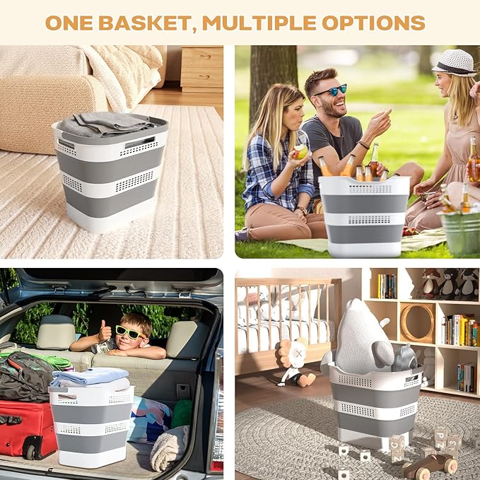 OOAMBB 43L+43L Collapsible Laundry Baskets plastic, Pop Up Laundry hamper/Storage Container, Foldable Laundry Basket with Han
