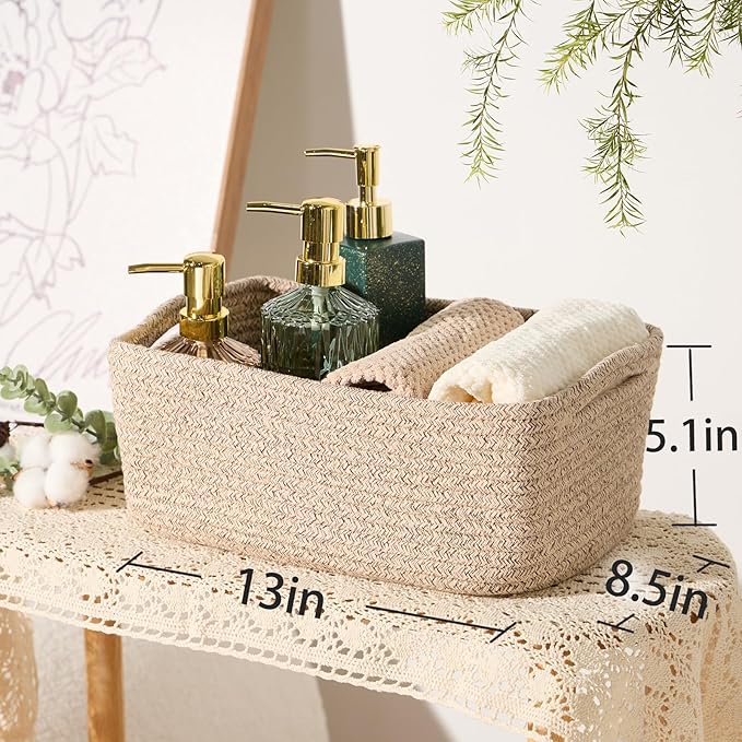 MiniArk Small Storage Baskets for Organizing | Closet Organizer Bins | Shelf Toy Basket | Woven Rope Baskets | Cube Decorativ