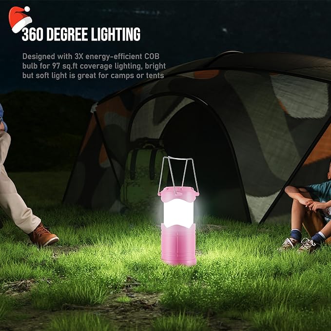 Lichamp LED Camping Lantern, 4 Pack Battery Powered Flashlight for Power Outages, Portable Collapsible Hanging Light Essentia