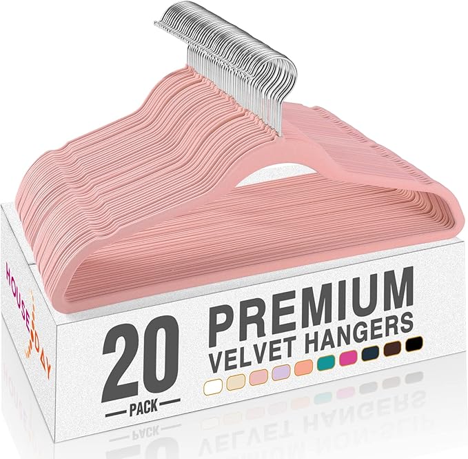 HOUSE DAY Lt Pink Velvet Hangers 20 Pack, Non Slip Clothes Felt Hanger Heavy Duty for Coat, Premium Slim Space Saving Suit Ha