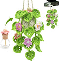 Crochet Car Air Freshener, 15ml Empty Refillable Oil Diffuser Bottle with Hanging Crochet Flowers Plant for Car Rearview Mirr