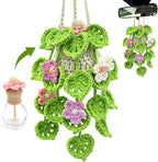 Crochet Car Air Freshener, 15ml Empty Refillable Oil Diffuser Bottle with Hanging Crochet Flowers Plant for Car Rearview Mirr