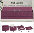 Graciadeco Large 17" 36 Quart Collapsible Stackable Storage Bins with Lids, 3 Packs Purple Linen Fabric Closet Boxes with Lid