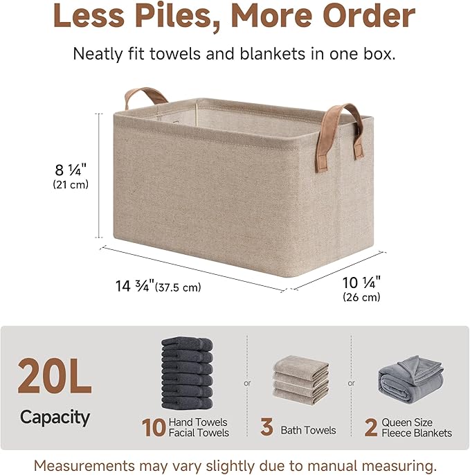 StorageWorks Storage Bins, Fabric Storage Bins for Shelves, Storage Baskets with Metal Frame, Closet Baskets and Bins with Ha