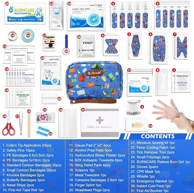 Portable Travel First Aid Kit for Kids and Adults, 143 Pieces All-Purpose Emergency First Aid Kit for Home, Car, Diaper Bag, 