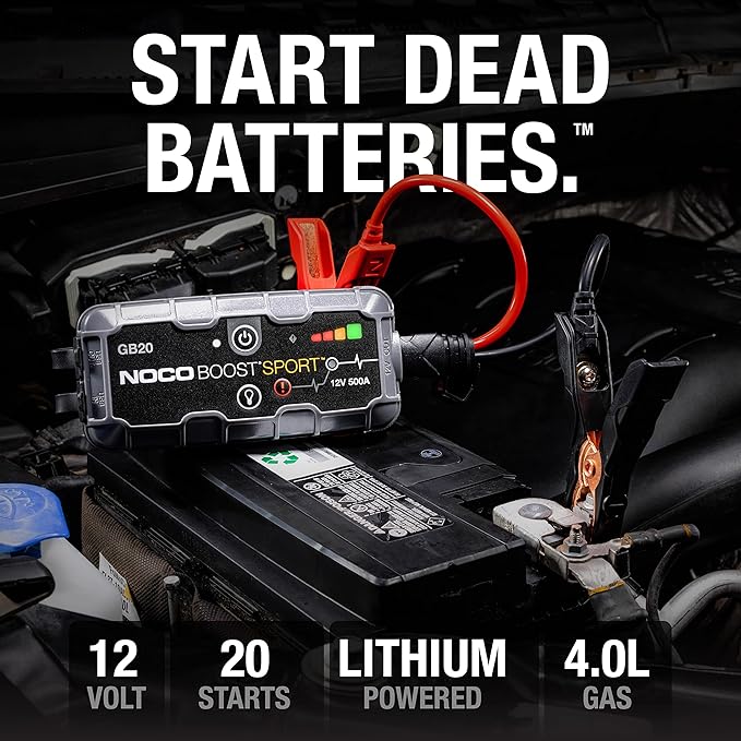 NOCO Boost GB20: 500A UltraSafe Jump Starter - 12V Lithium Battery Booster Pack, Portable Jump Box, Power Bank & Jumper