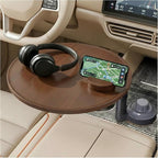Car Desk for Laptop & Car Table Tray, Height-Adjustable 360° Rotating Wood Car Laptop Mount, Cup Holder Table, Steering Wheel Tray, Compatible with Tesla & Most Vehicles