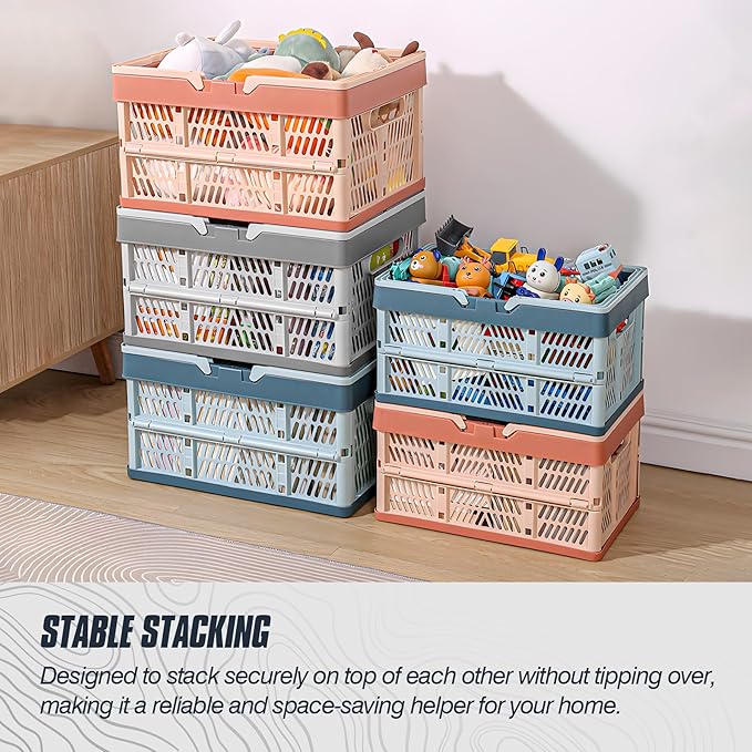Domiella 2-Pack Foldable Storage Baskets, Collapsible PP Crates with Handles - 20L Capacity, Strong and Portable for Home Org
