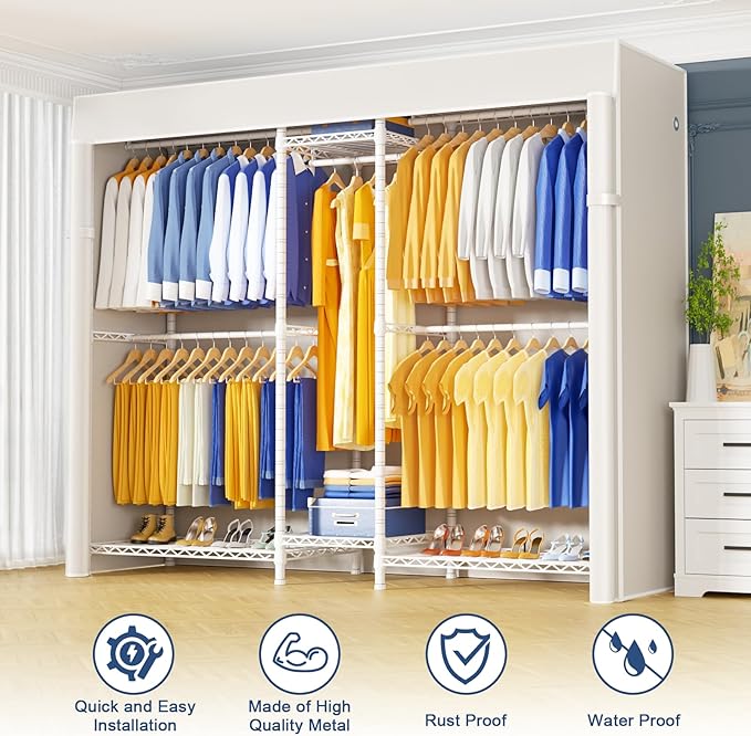 Ulif E12C Pro Heavy Duty Closet Organizer System，Freestanding Clothing Racks for Hanging Clothes，Adjustable Garment Rack 71"W
