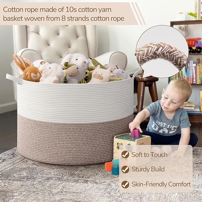 INDRESSME 115L Extra Large Blanket Basket, Soft Cotton Rope Storage Basket for Organizing, Home Decor, Toys, Laundry & Towels