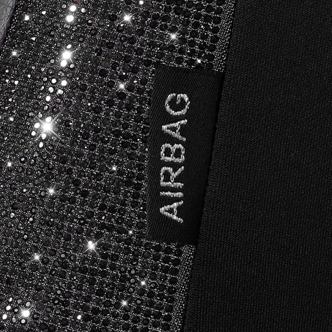 CAR PASS Bling Diamond Black Leather Car Seat Covers Full Sets Interior Sets, Waterproof Shining Glitter Sparkly Crystal Univ