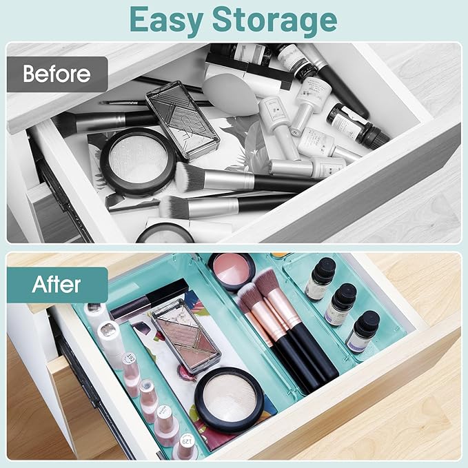WOWBOX 25 PCS Plastic Drawer Organizer Set, 4 Sizes Desk Drawer Divider Organizers and Storage Bins for Makeup, Jewelry, Gadg