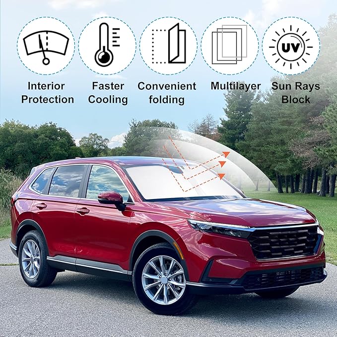 Front Windshield Sun Shade Foldable Car Front Window Sun Shade Windshield Shade Custom Fit for 2023-2025 2026 Honda CRV SUV Block UV Rays Accessories Heat Keep Cooler