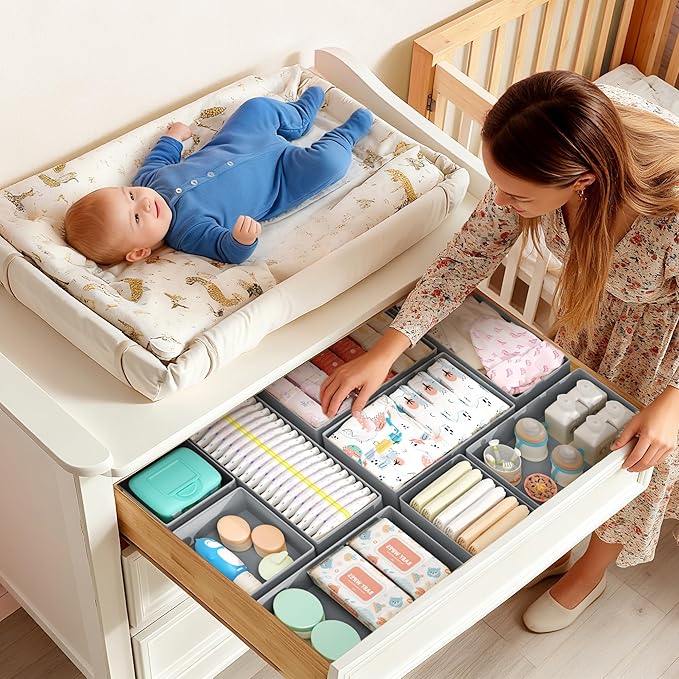 DIMJ Drawer Organizer Clothes Storage - 18 Pack Baby Dresser Organizer for Nursery, Foldable Drawer Dividers for Bedroom Clos