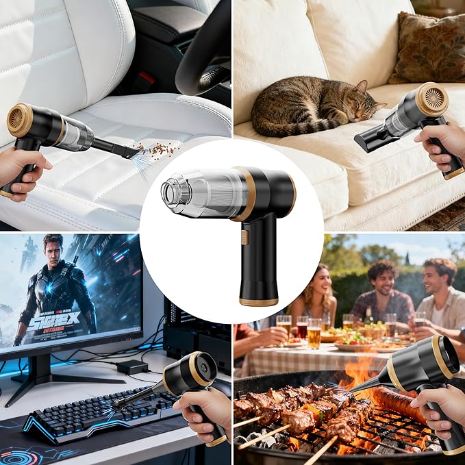 Mini Car Vacuum 15000Pa Portable Cordless Handheld Vacuum Cleaner and Air Duster with 2 Filter for Car, Sofa, Office, Pet, Ho