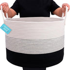 OrganiHaus Large Woven Storage Basket for Blankets and Toys 20" x 13" Inch, Rope Laundry Basket with Handles, Cushions & Pill