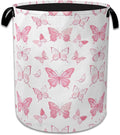Pink Butterfly Laundry Basket Collapsible Laundry Hamper Clothes Toy Storage Bin for Bathroom Bedroom Room Decor 16" X 20.8"