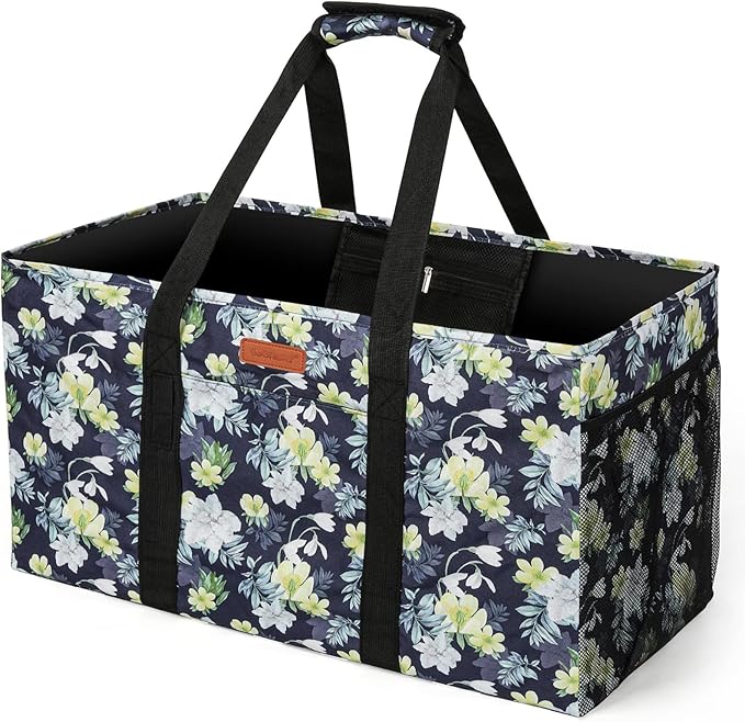 WONDAY Extra Large Reusable Grocery Bag Carrier with Handle, Thirty One Utility Tote Foldable for Shopping and Beach