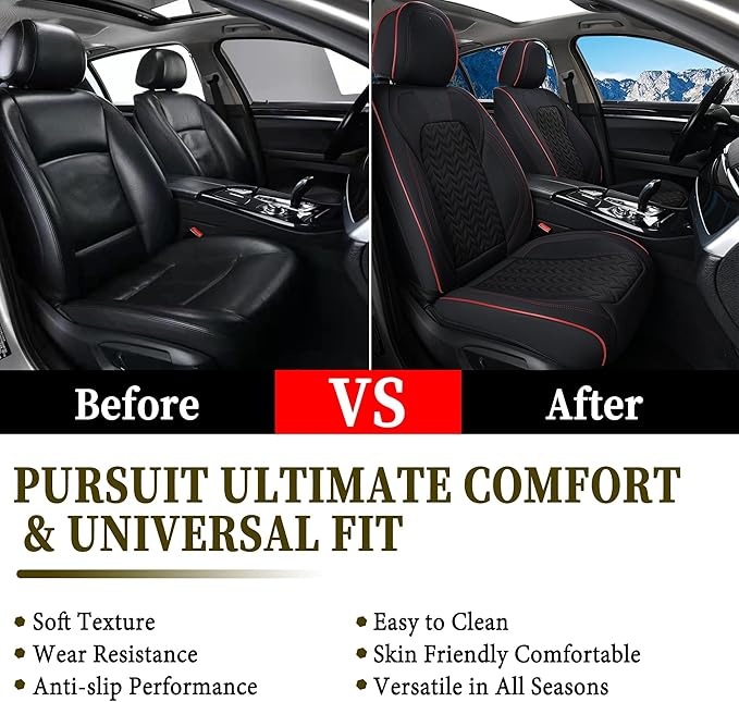Coverado Front Seat Cover, Car Seat Cover Winter, 2PCS Car Seat Protector, Seat Covers for Cars, Breathable Faux Leather Car 