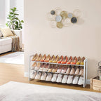 FAVOOSTY 3-Tier Expandable Shoe Rack, Adjustable Shoe Shelf Storage Organizer Space Saving Metal Free Standing Shoe Rack for 