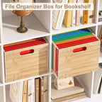 Sbanmao 3 Pack Hanging File Organizer, Clear Acrylic File Box Organizer, Bamboo Filing Box File Crate Organizer Storage Boxes