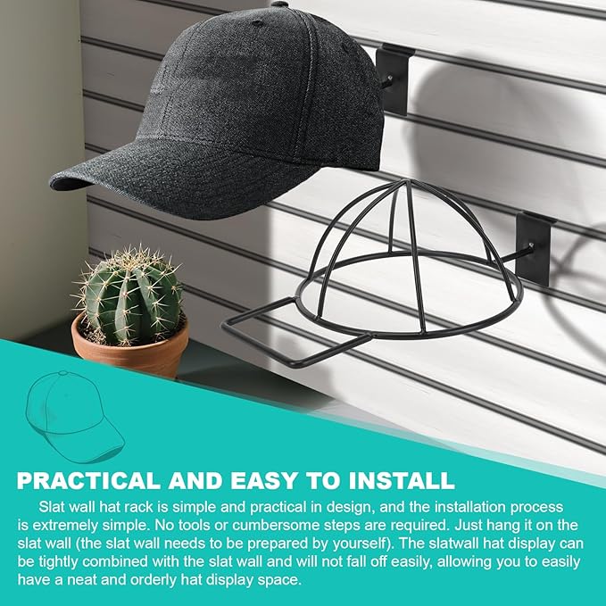 6 Pcs Slat Wall Hat Display Rack, Slat Wall Hat Racks for Vendors, Slatwall Hat Display for Baseball Hats Beanies Wigs Organi