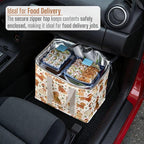 VENO 2 Pack Insulated Cooler Bag for Food Delivery, Reusable Grocery Shopping Bag, Heavy Duty, Large Size, Durable Handles, Double Zippers, Lid, Collapsible (Holiday Pups, 2 Pack)