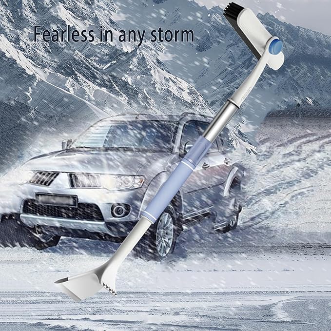 [3-in-1] Extendable Ice Scraper and Snow Brush for Car Windshield, Upgraded 360° Pivoting Brush Head with Comfortable Foam Grip - Detachable Snow Removal Tool for Truck, SUV, and Vehicle Windows