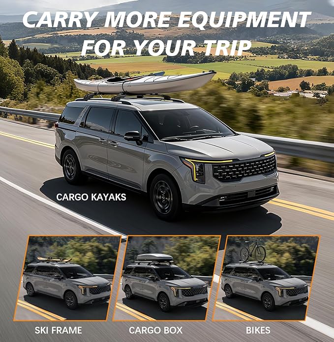 300lbs Roof Rack Cross Bars Compatible with 2022-2026 KIA Carnival & Carnival Hybrid, Heavy Duty Aluminum Roof Rails Crossbars Cargo Bars Canoe Rooftop Black Carrier Luggage.