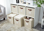 DECOMOMO Storage Bins, Cube Storage Bin with Labels, Fabric Storage Cubes for Shelves (10.5" x 11" / 6pcs, Beige)