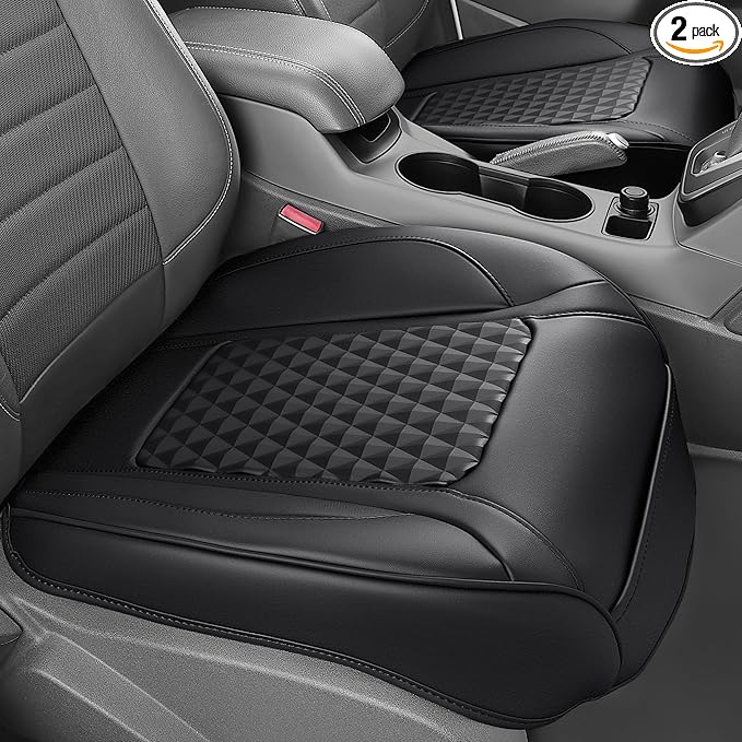 CAR PASS 2 Pack Leather Bottom Car Seat Covers Front Seat Cushion Cover, Anti-Slip and Wrap Around The Bottom, Car Seat Prote