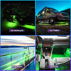 Green (515-525nm) LED Strip Lights 12V Waterproof for Auto Car Truck Boat Motorcycle Interior Lighting 12'' 30CM 2835 SMD UL Listed Pack of 4