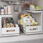 Under Sink Organizer Upgrade To Professional Rails,2-Tier Dual Pull Out Cabinet Storage,Height Adjustable Slide Out Drawers F