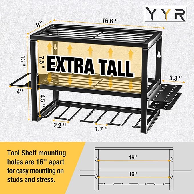 YYR Heavy Duty Power Tool Organizer Wall Mount, Cordless Drill Hanger Storage Rack, Battery Tools Holder with Charging Statio
