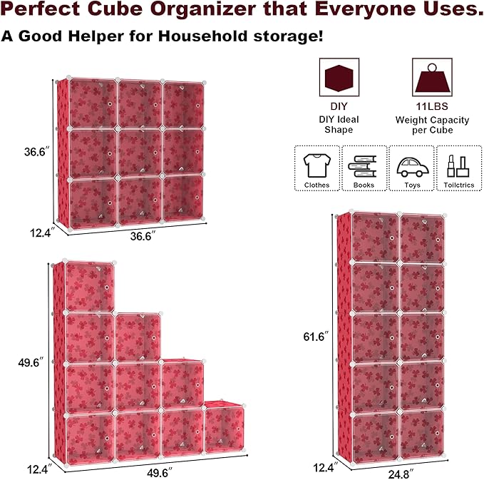 C&AHOME Cube Storage Organizer with Doors, 10-Cube Shelves, DIY Plastic Modular Bookshelf, Closet Clothes Storage Shelving Id
