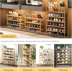 6-Tier Bamboo Shoe Rack for Entryway, Stackable | Heavy Duty | Multi-Function, Free Standing Shoe Racks for Bedroom Hallway C