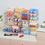 2 Pack Desk Organizers, Makeup Organizer Storage with 7 Drawers, Desktop Office Supplies, Clear Desk Accessories, Dustproof D