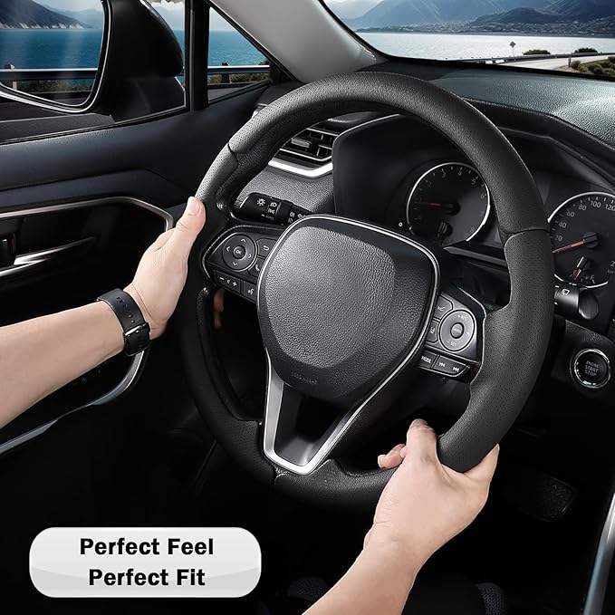 Fit for Toyota Steering Wheel Cover, Car Steering Wheel Cover for Toyota Corolla(2020-2026) Rav4(2019-2025) Camry(2018-2024) Venza(2021-2024) Avalon(2019-2022) Accessories (Perforated Black)